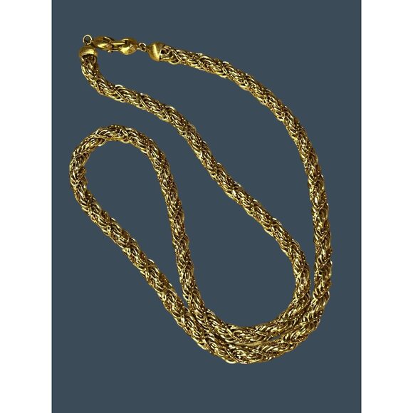 Vintage Monet Gold-Tone Twisted Rope Chain Necklace With Textured Beads & Clasp - Picture 2 of 8